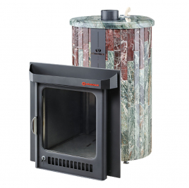 Дровяная печь Ферингер Малютка ПФ в облицовке Жадеит+Россо Леванте, до 18 м&sup3;