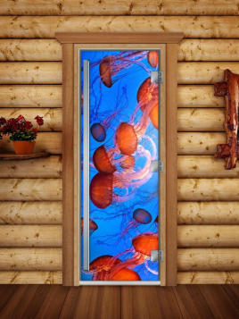 Дверь для сауны DoorWood Престиж А088 с фотопечатью, 70х190, коробка ольха