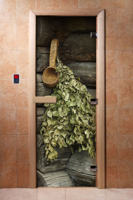 Дверь для сауны DoorWood А003 с фотопечатью, 70х190, коробка ольха