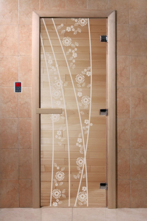 Стеклянная дверь DoorWood Весна цветы прозрачная, коробка ольха